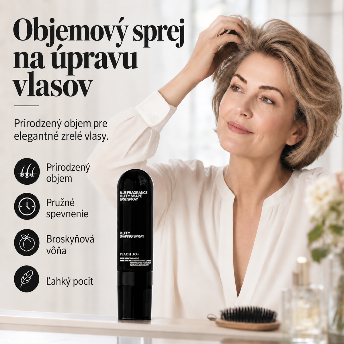 |🔥POSLEDNÝ DEŇ! Zľava 70 % - 💧Objemový stylingový sprej na vlasy s broskyňovou vôňou